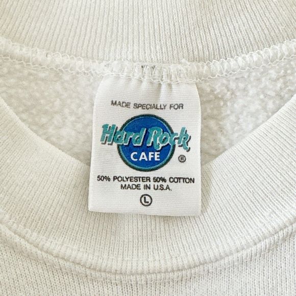 Vintage 90s Hard Rock Cafe MAUI Crewneck Sweatshirt Logo White Womens Large - Picture 9 of 9